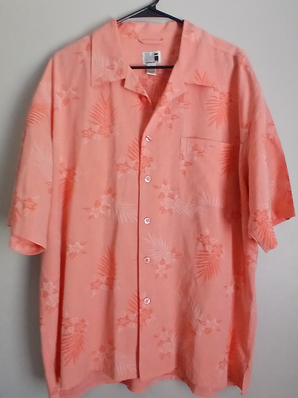 Men's Peach Floral Short-Sleeve Button-Front Casual Shirt